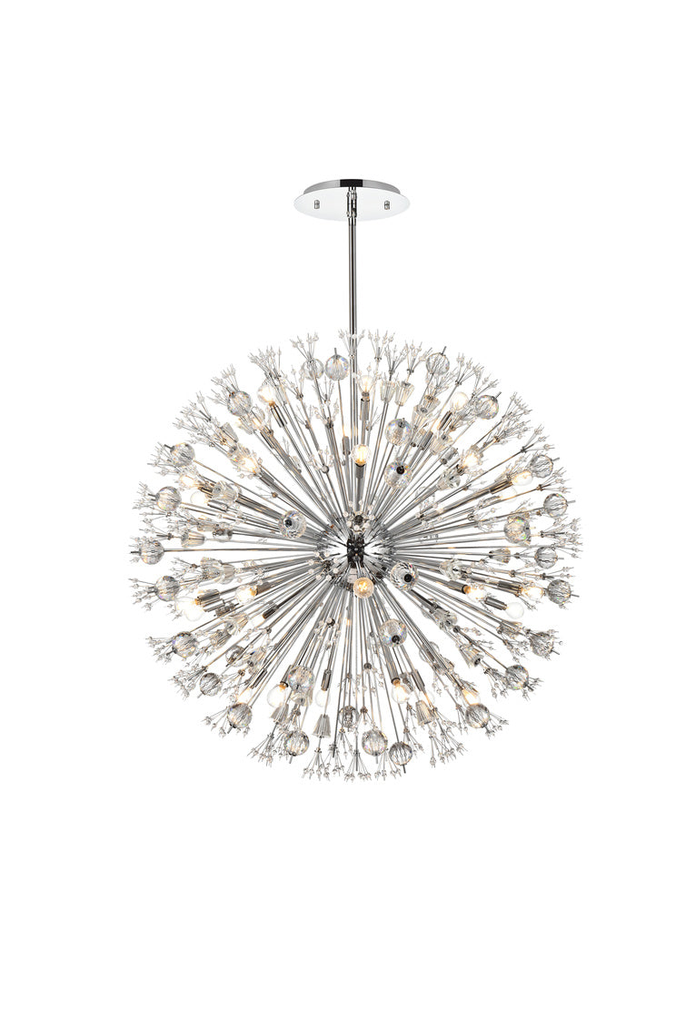38 inch crystal starburst round pendant in chrome