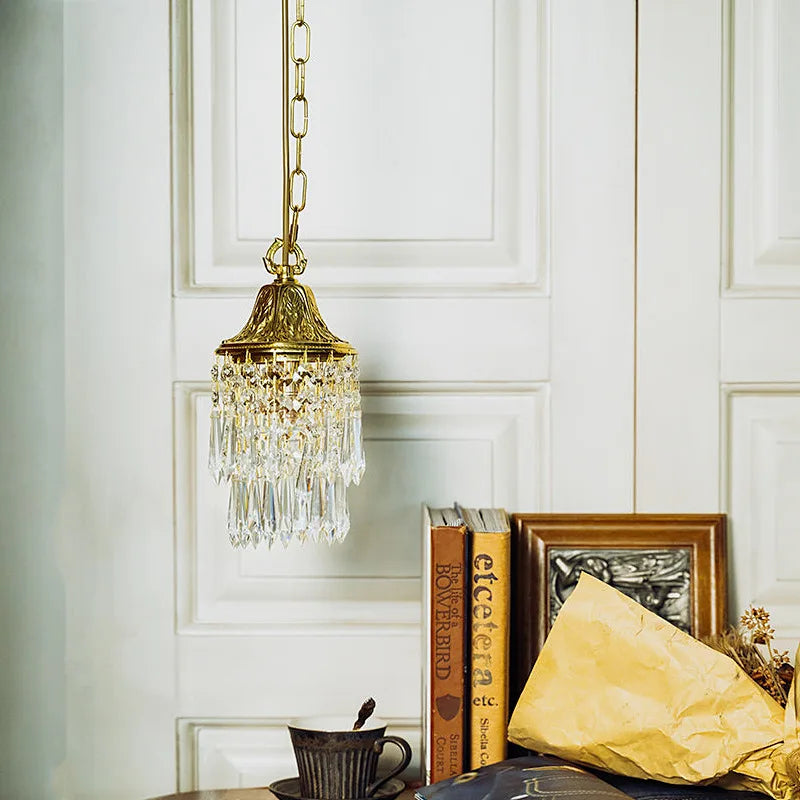 American Retro Wind Chimes Yellow Crown Crystal Chandelier French