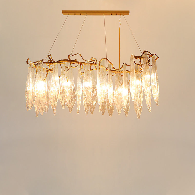Brass Branch Clear Glass Panel Chandelier