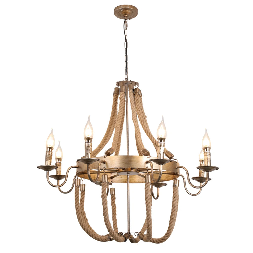 Vintage hemp rope lamps dining room farmhouse chandeliers candle