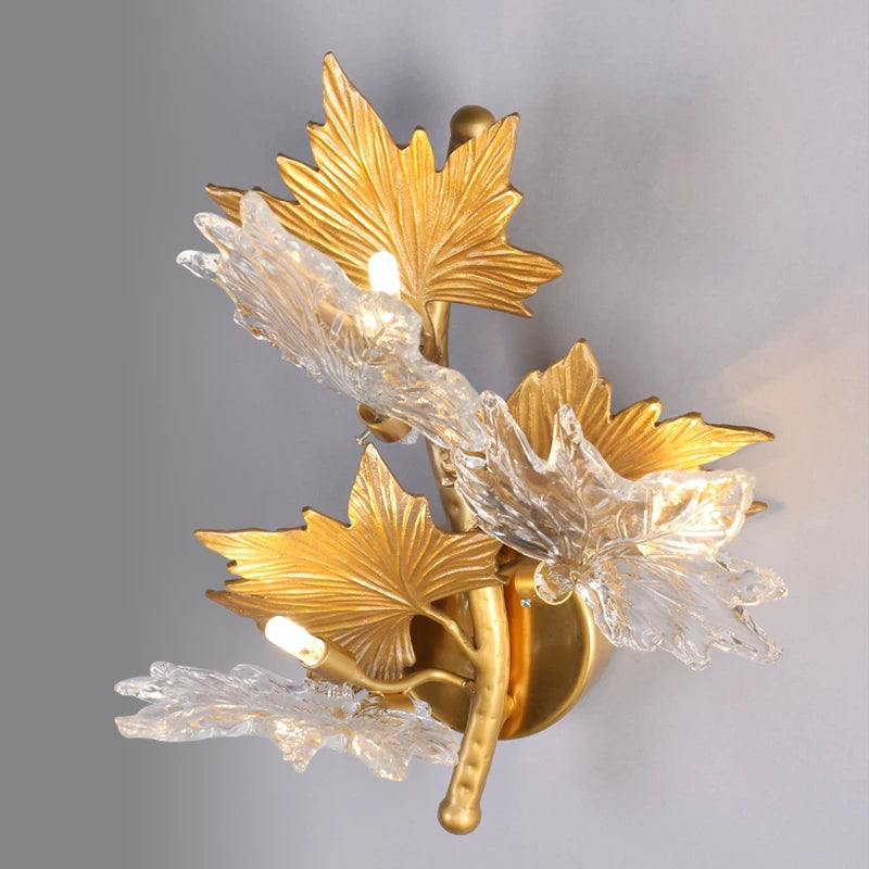 Light luxury gold color maple indoor wall lamp for hallway aisle