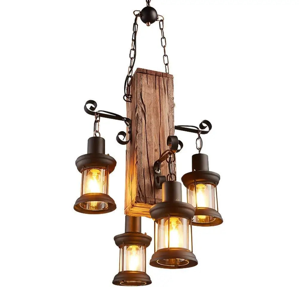American Country Nostalgic Loft Retro Solid Wood Chain Pendant Lights