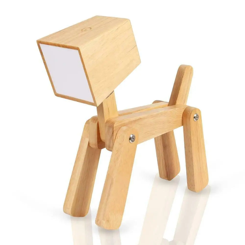 Modern Cute Dog Adjustable Wooden Dimmable Bedside Desk Lamp Touch