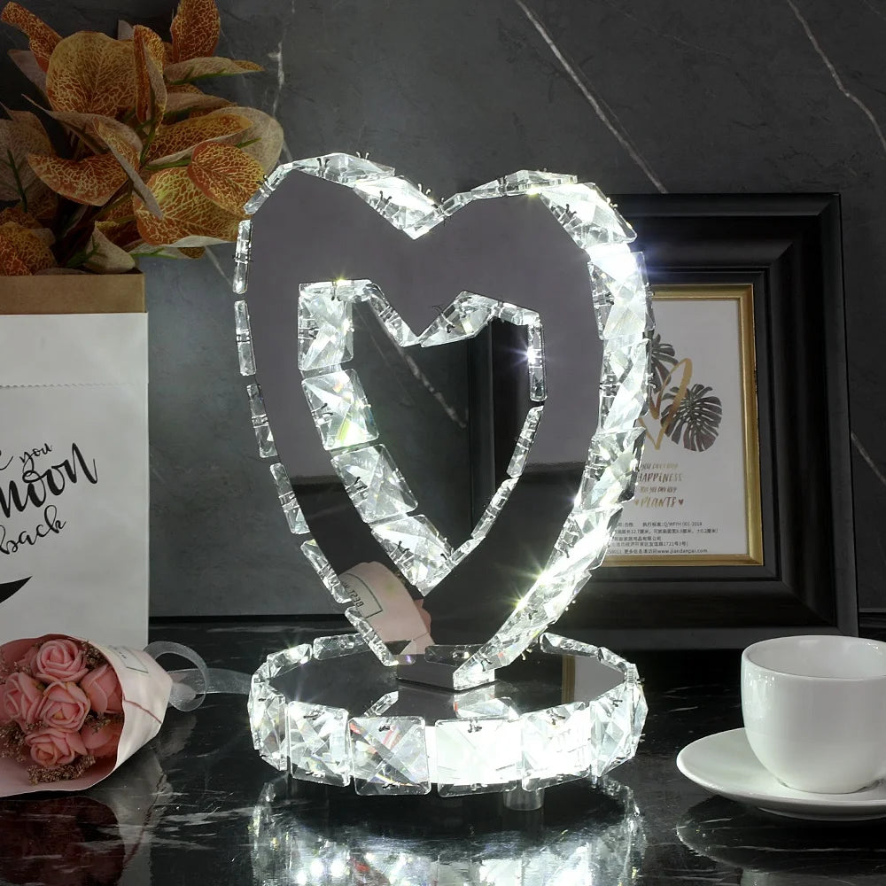 Heart Table Lamp Home Lighting Modern Chrome Table Light Crystal Table