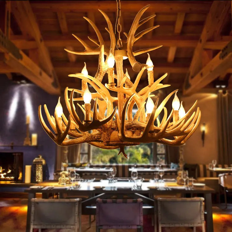 American rustic style resin antler chandelier lighting antique