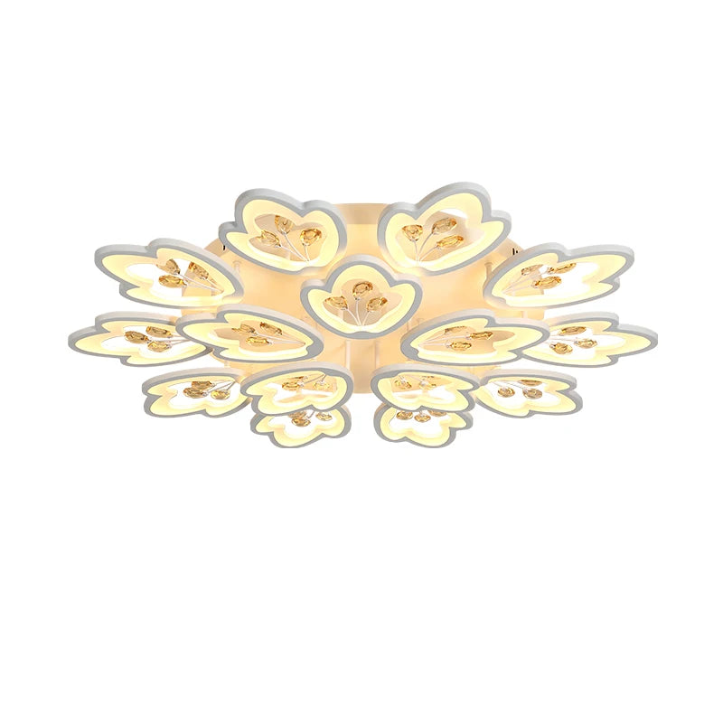 Modern Acrylic White Flower Petal Shape with Crystal Ball Ceiling