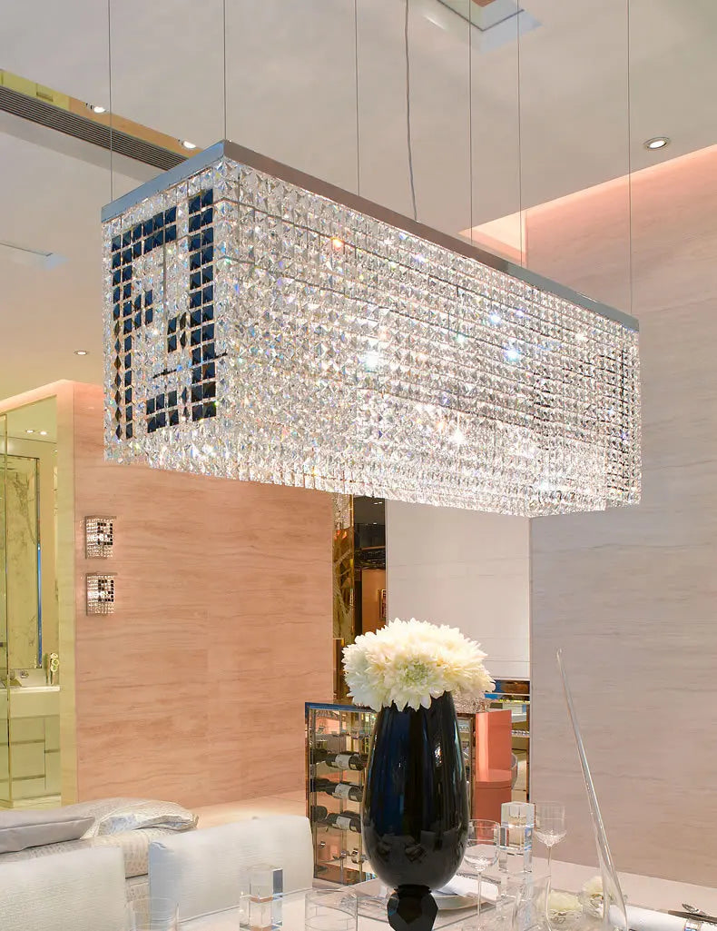Black F Rectangular crystal chandelier lamp for dining room lustre de