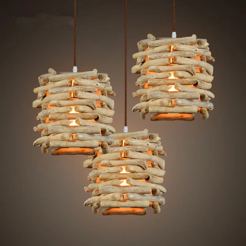 American rural Industrial retro original ecological Wood droplight