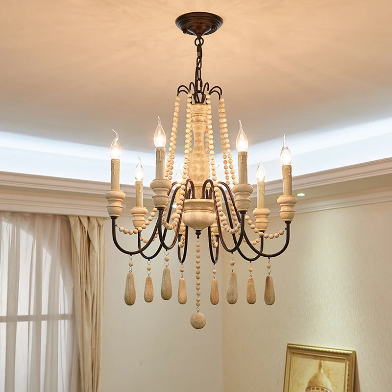 Art Gallery Kitchen Led Candle Chandelier ceiling Wood Lighting Dining