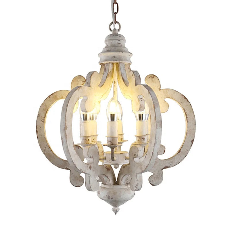 Rustic Farmhouse Wood Metal Chandelier Fixture Antique Pendant Lamp