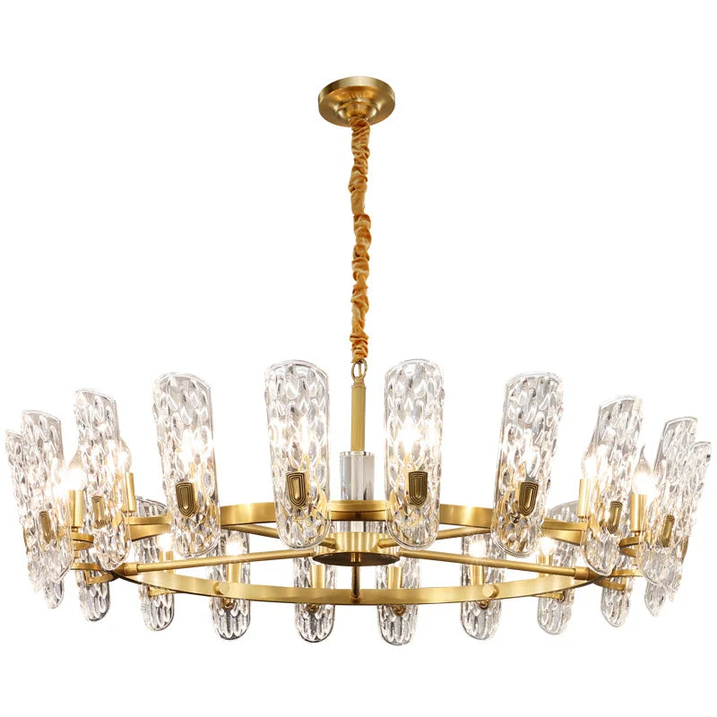 Nordic Crystal Chandeliers Gold Linear Pendant Light Copper Spiral