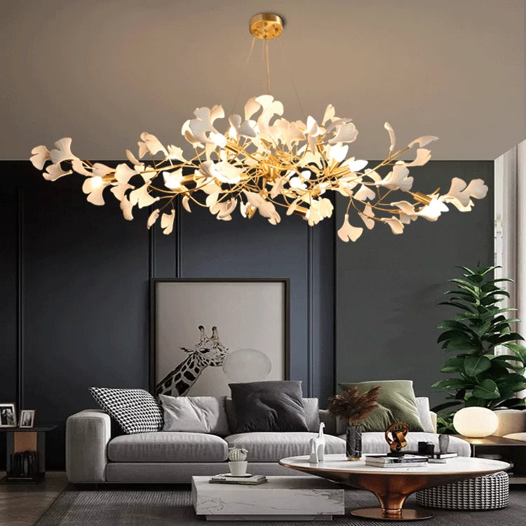 Modern Light Copper Ceramic Ginkgo Customizable Chandelier Luxury