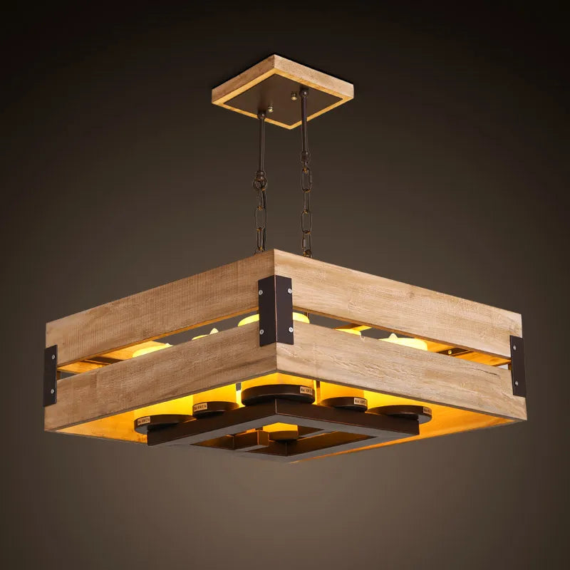 American Style Country Loft Solid Wood Marble Candle Edison Pendant