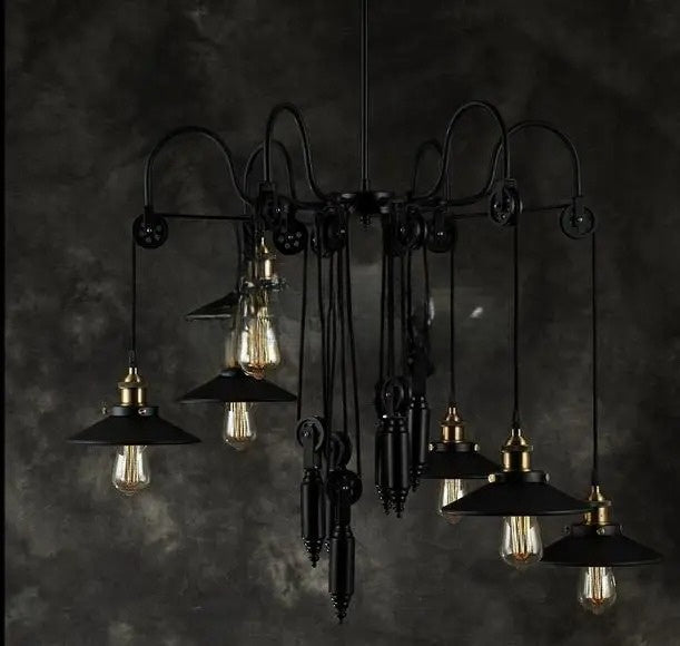American Minimalist Retro iron Lift pulley Industrial Loft Chandelier