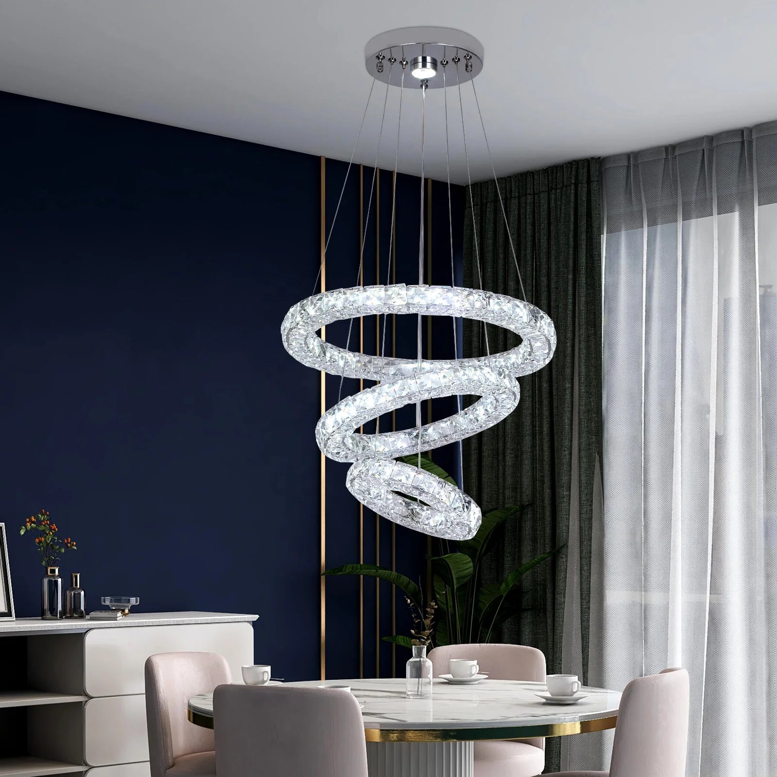 Changeable White Warm 3 Sides Crystal Halo Chandelier