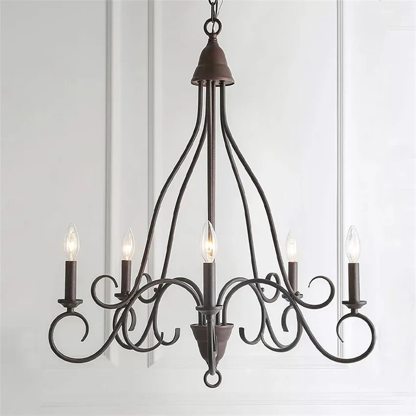 American Retro Chandelier 3/6 Heads Wrought Iron Candle Light Vintage