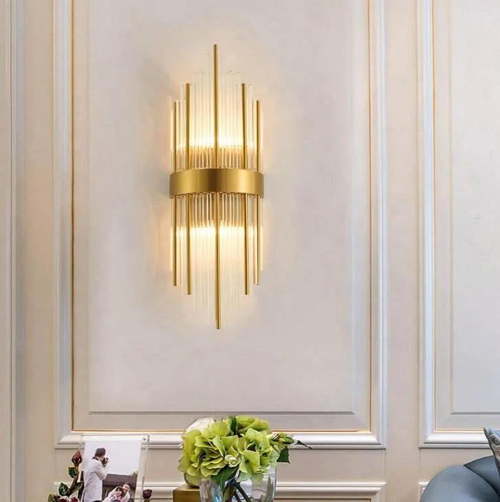 Modern LED Wall Light Gold Crystal Indoor Lighting Bedside Hallway E14