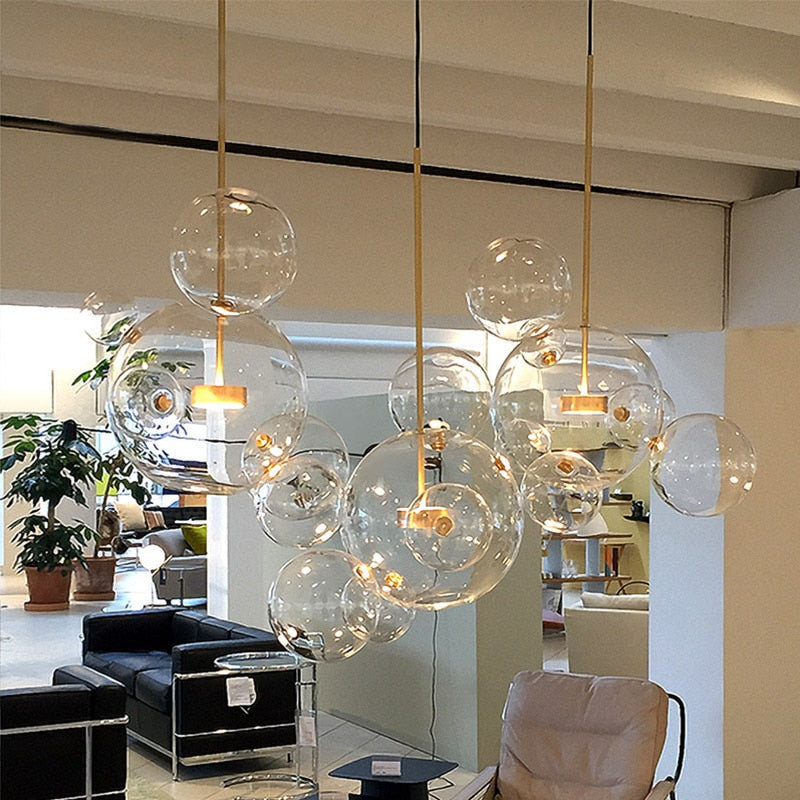 Modern Transparent Glass Ball Bubble Led Pendant Lighting Living Room