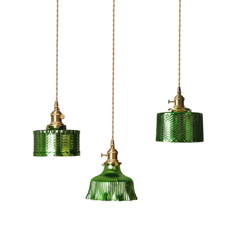 Vintage Nordic Glass Pendant Light with Brass Droplight