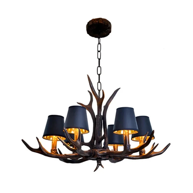 Antler Resin Chandelier with Lampshade Retro Style Light for Living