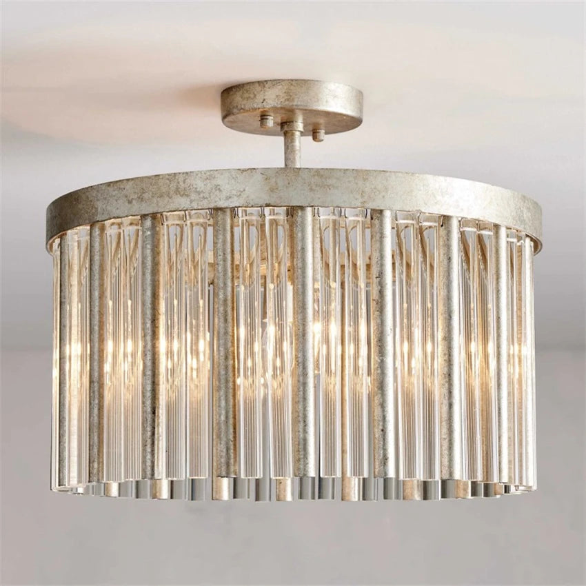 American vintage crystal silver foil ceiling lights bedroom main lamp