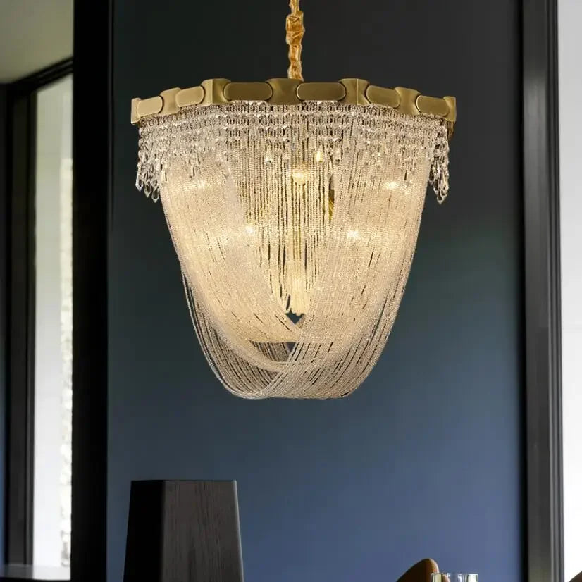 American crystal living room chandelier luxury gold villa hall lamp
