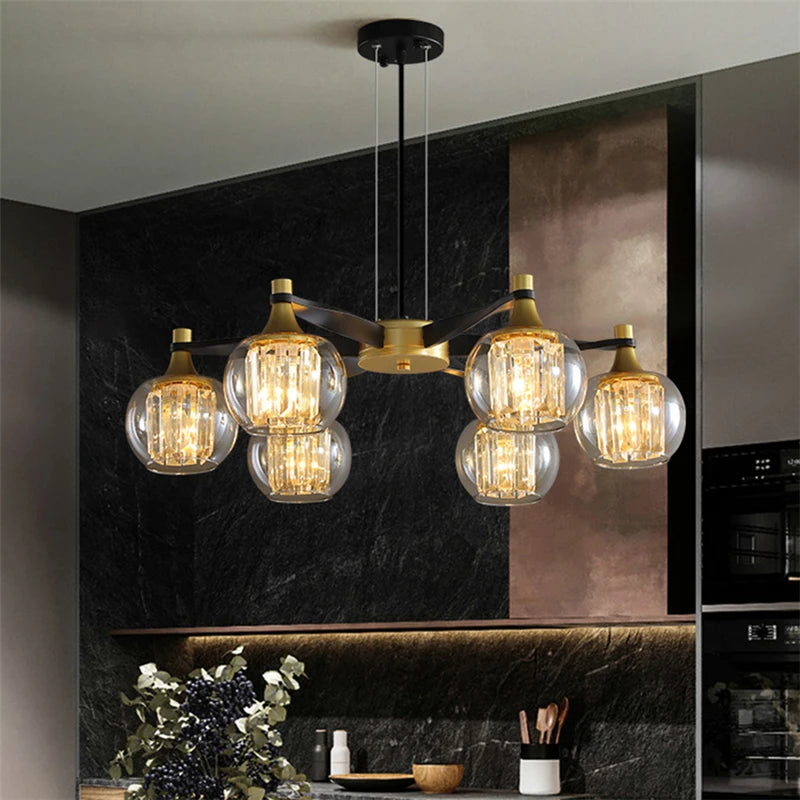 American Retro LED Crystal Chandeliers Living Room Lighting Modern