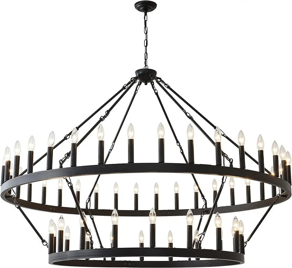2 Tier 60 Inch Large Wagon Wheel Chandelier Farmhouse,54-Light Black