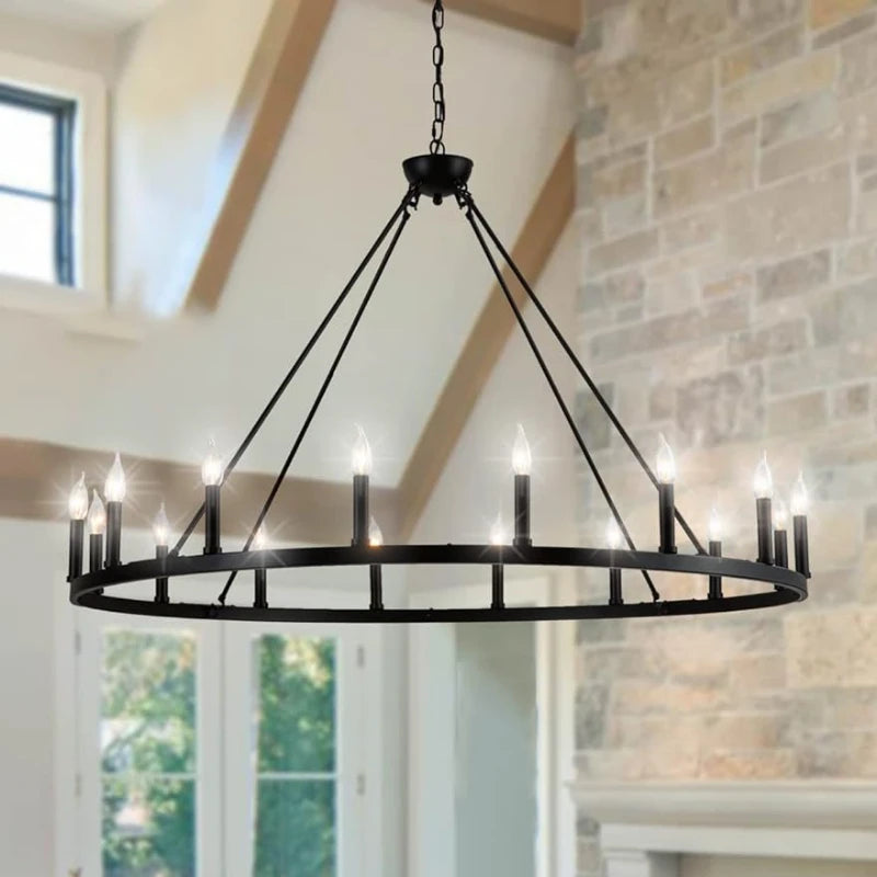 16-Light Black Wagon Wheel Chandelier Large Farmhouse Chandelier,
