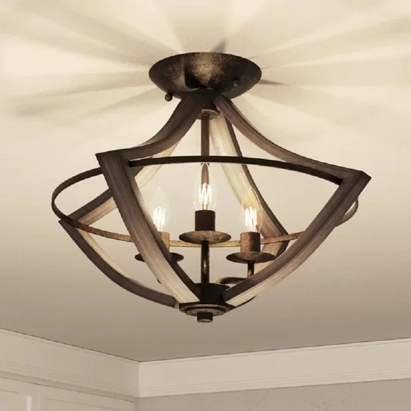American retro wood art ceiling lamp creative corridor porch lighting