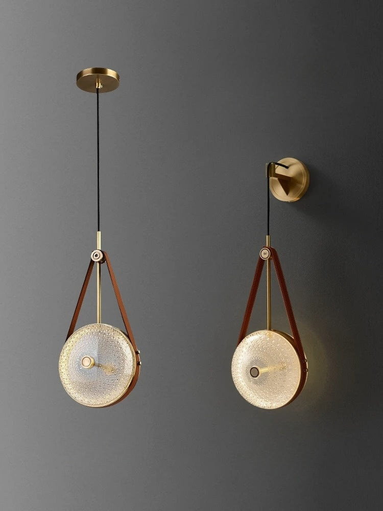 All copper post-modern glass wall lamp Simple leather bedroom bedside