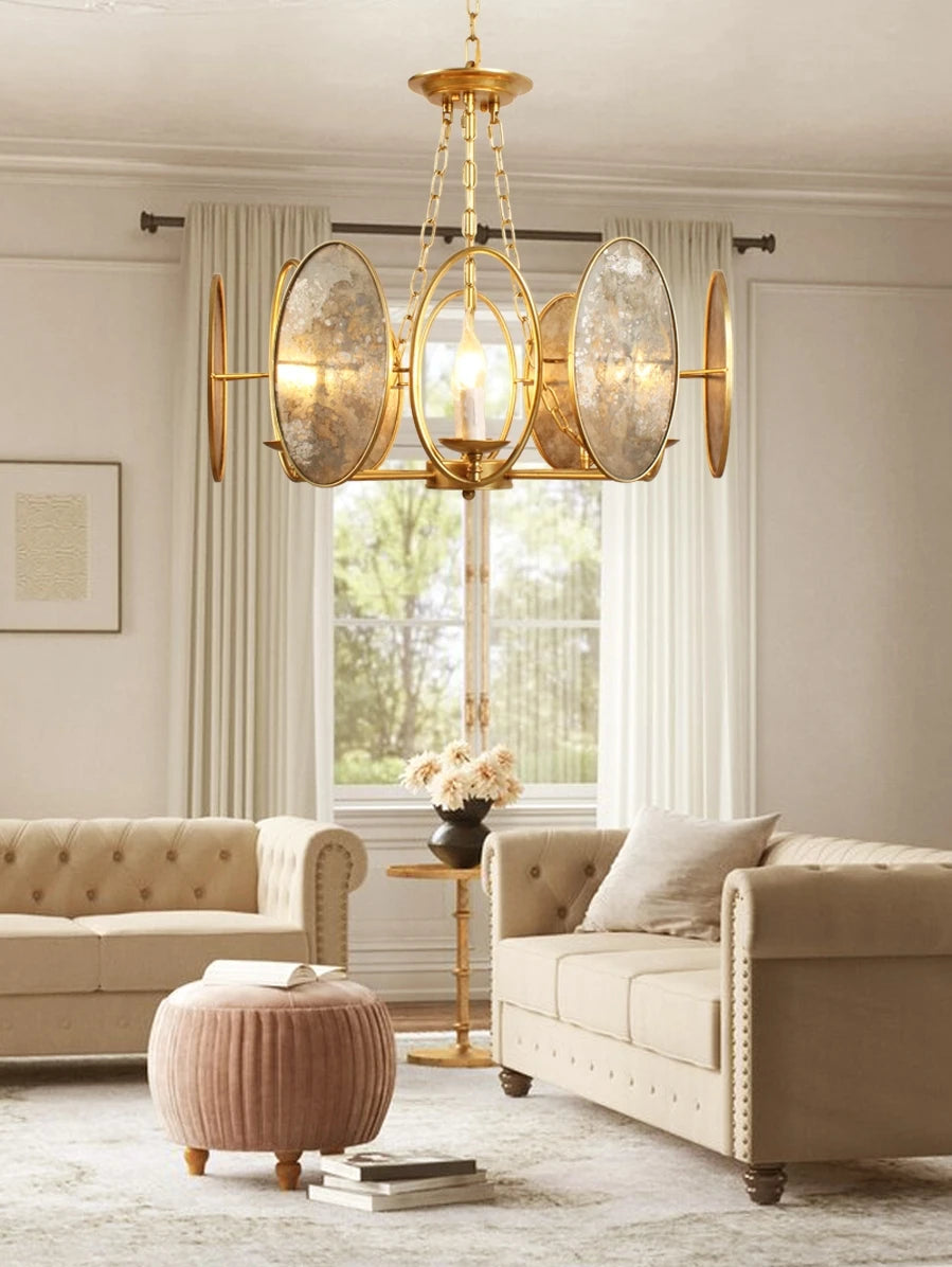 American retro glass chandelier wrought iron candle villa rustic rural