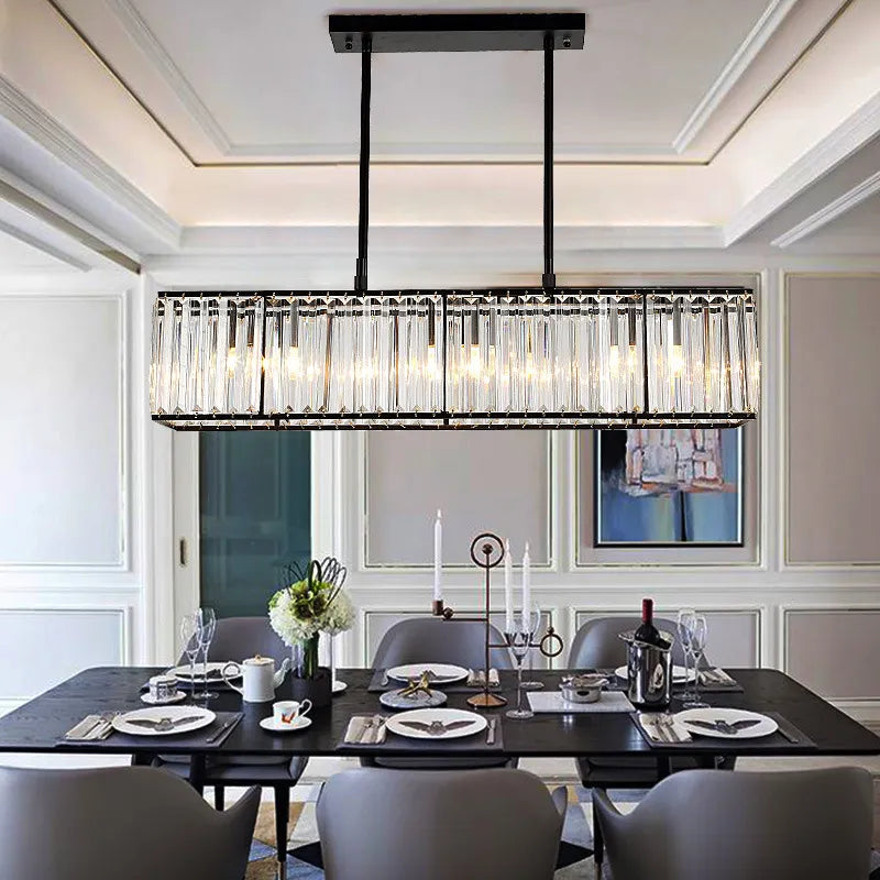 American Style Crystal Chandelier Modern Rectangular Iron Hanging Lamp