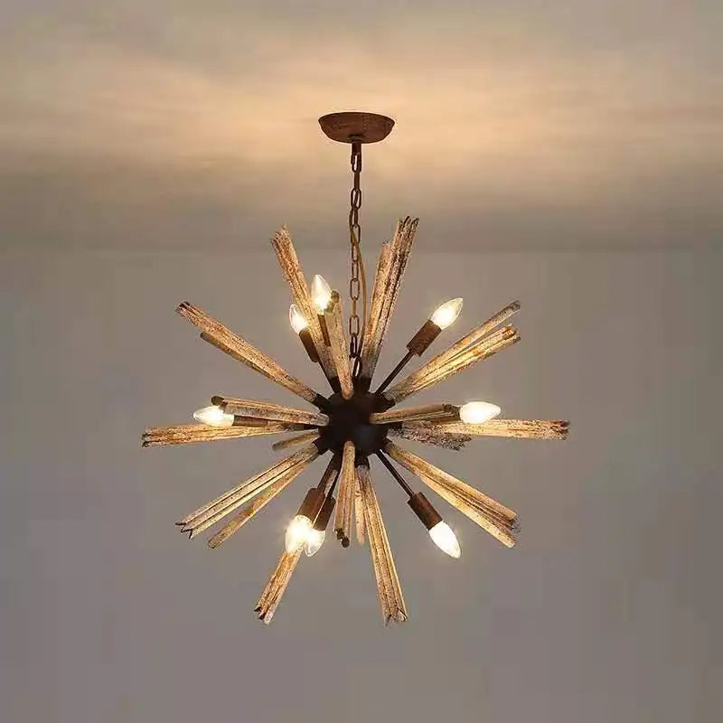 2023 New American Rural Retro Wood Chandelier Living Room Dining Room