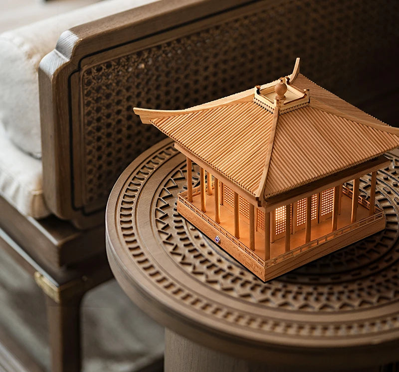 Ancient architecture modeling table lamp wooden pavilion living room