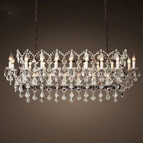 19th C. Rococo Iron & Crystal Rectangular Chandelier Vintage LED
