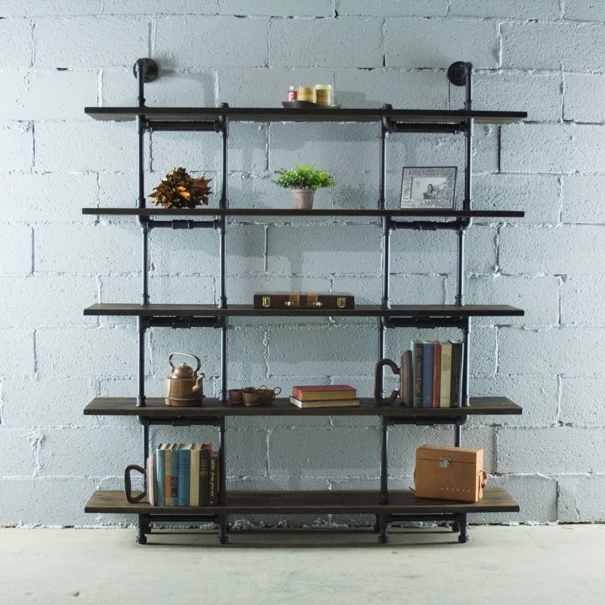 Modern Industrial Five Shelf Large Bookcase