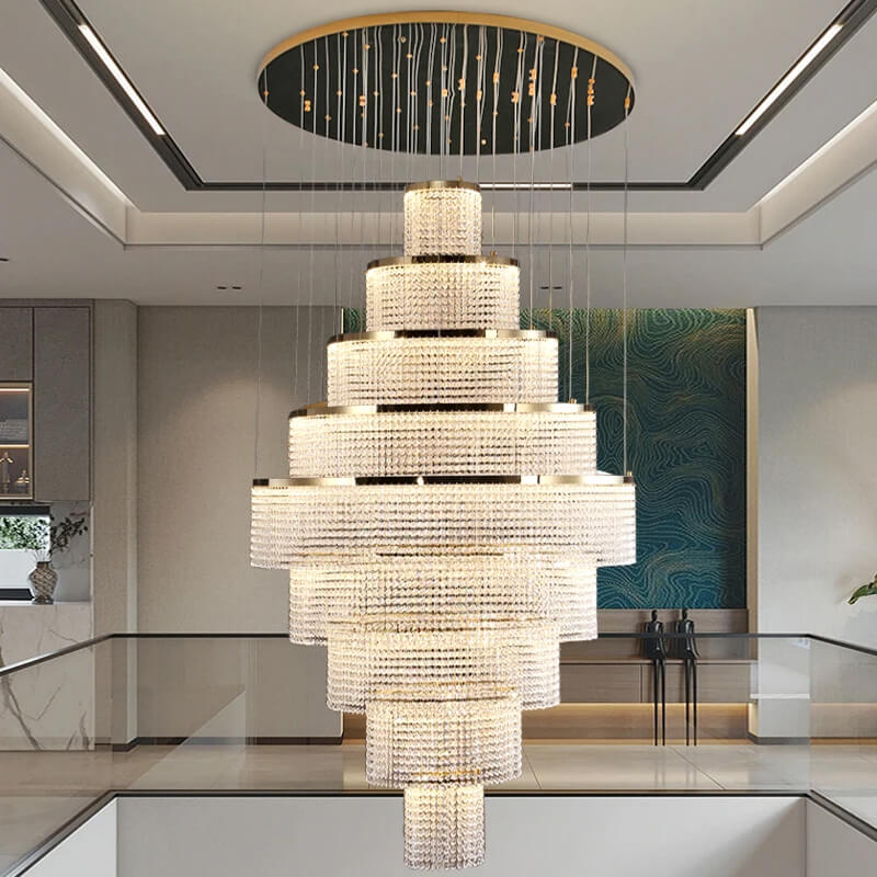 Modern Circle Ring Long Led Handing Crystal Chandelier