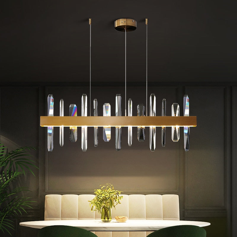Modern Rectangle Gold Chandelier In The Living Room Dining Room Home Decoration Crystal Light Kitchen Island Indoor Lighting