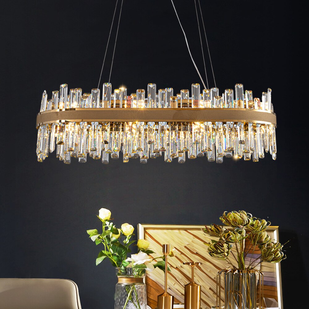 Oval Modern Crystal Chandelier For Dining Room Creative Design Gold Light Fixture Lustre