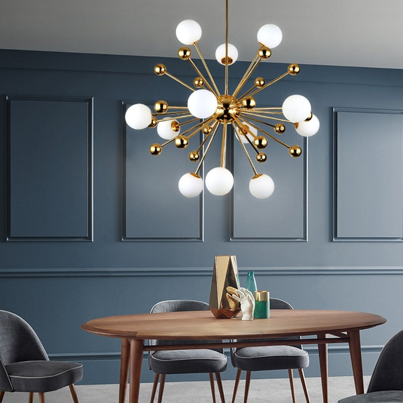 Postmodern Nordic Gold Sparkle Chandelier Light Firework Satellite Glass Balls Hanging Lamp Living Room Loft Suspension