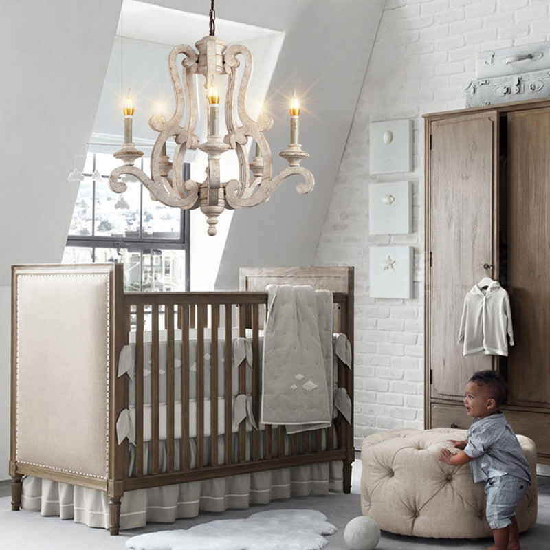 Lighting Retro Chandeliers Wooden Chandelier Light Children's room Bedroom Princess room Chandelier Home Lighting 5 Head (Width 60cm H72cm)