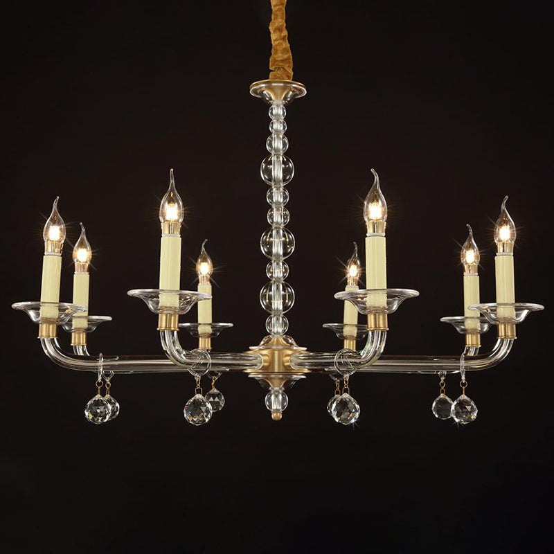 American Country Style Crystal Candle Chandelier With 8 Lights W35"