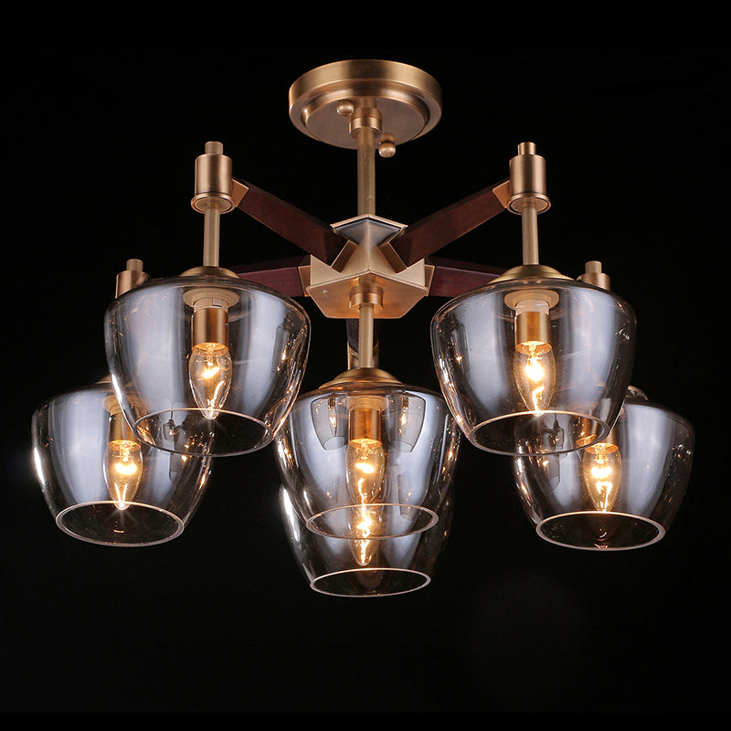 AmPremiumHomean style creative ceiling lamp made of copper and glass with 6 lights W26"