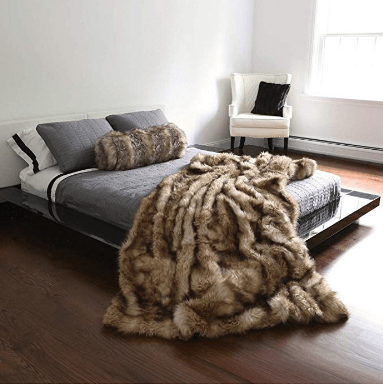 Platinum Frost Fox Faux-Fur Blanket Throw