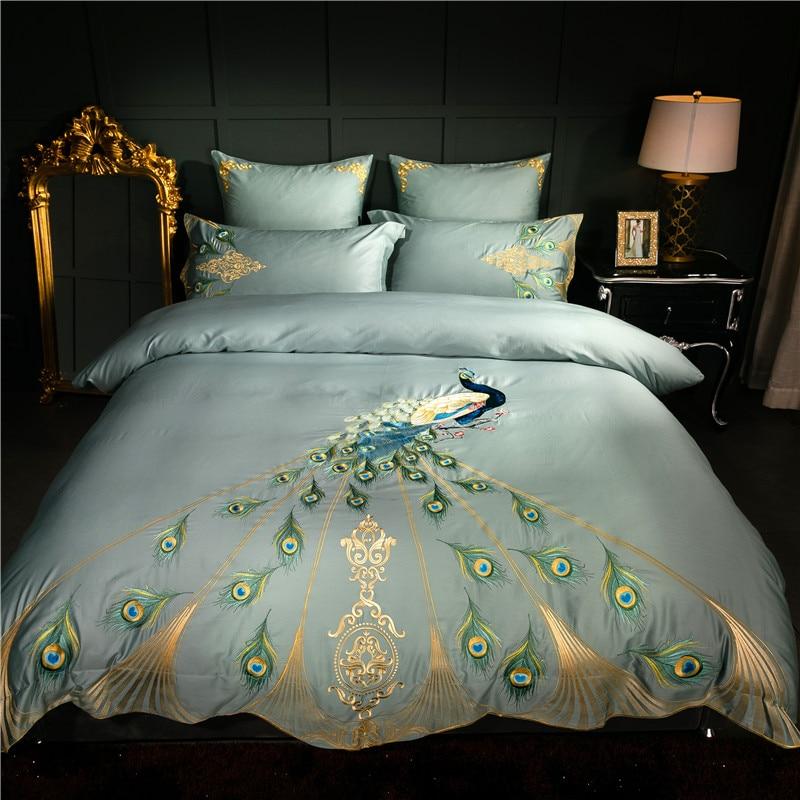 Peacock Pattern Embroidery Duvet Set