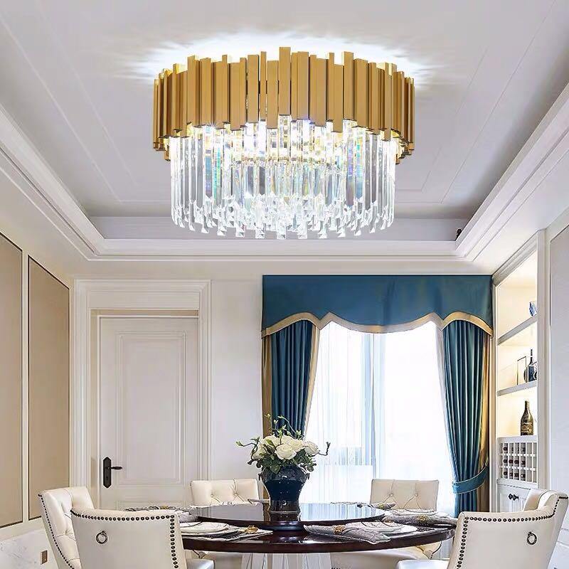 Modern LED crystal chandelier luxury gold stainless steel lustres cristal lampshade for living room hanging ceiling fixtures