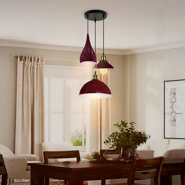 Burgundy Modern 3 Head Metal Hanging Light Shade Ceiling Pendant