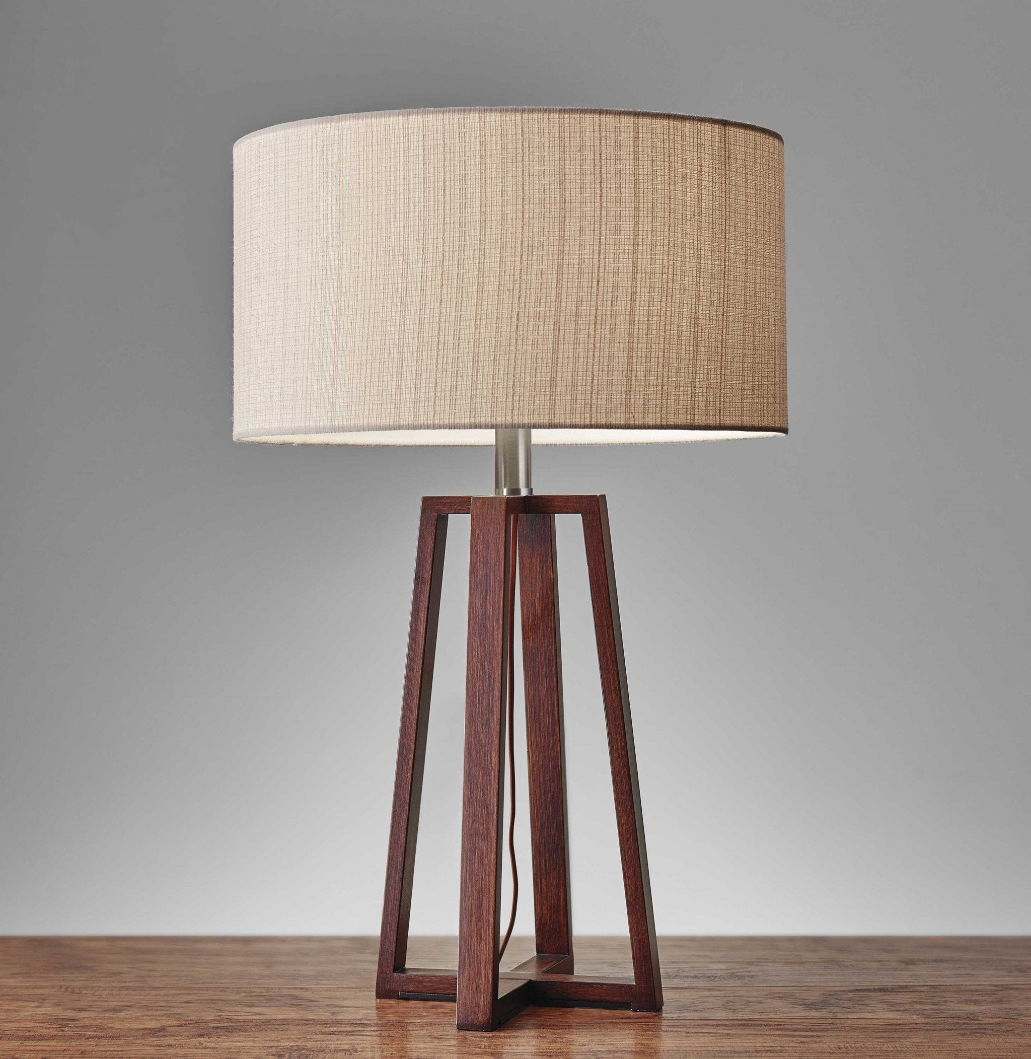 Walnut Wood Finish Linen Fabric Shade Table Lamp