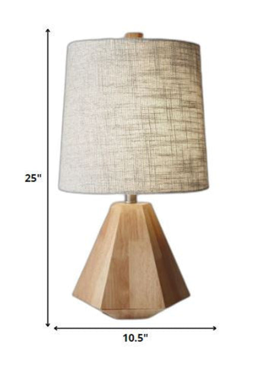 Natural Wood Finish Geometric Base Table Lamp